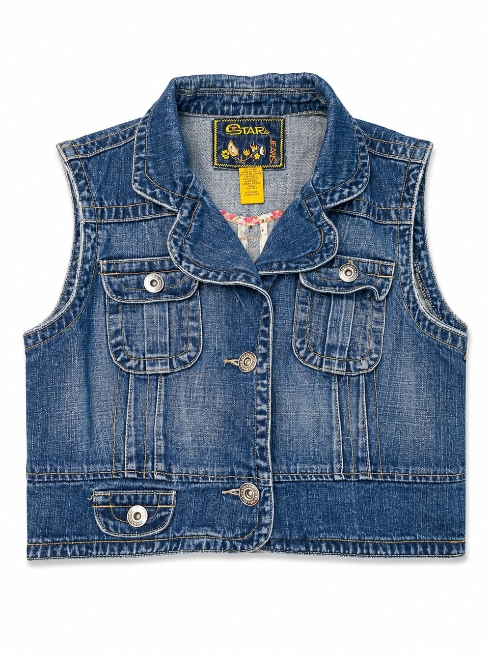 Vintage Y2K Cropped Blue Denim Vest, Size XL